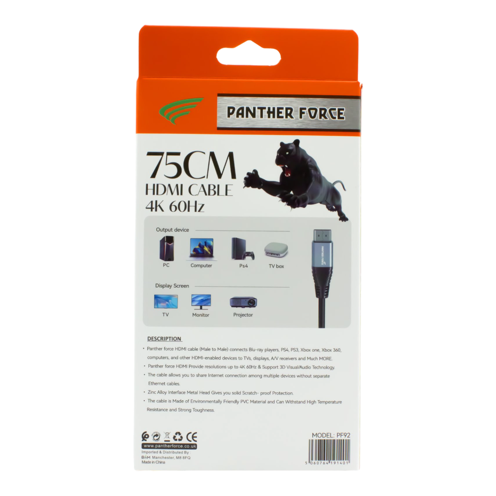PF92- PANTHER FORCE 0.75M HDMI TO HDMI CABLE PF92- PANTHER FORCE 0.75M HDMI TO HDMI CABLE